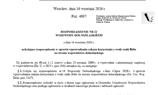 Uchylenie zakazu korzystania z wody rzeki Bóbr